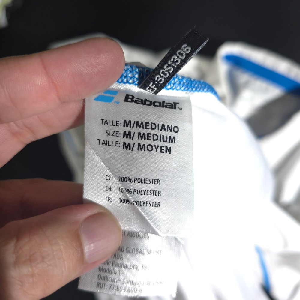 Babolat Polo Shirt Men M White Blue Performance Tennis Golf Athletic Fit Top Pro - Picture 7 of 9